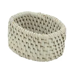 Kirklands Home Cream Woven Rattan Oval Napkin Rings, Set of 4 White Hot