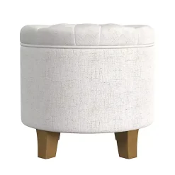 Kirklands Home Cream Woven Upholstered Tufted Storage Ottoman White Hot