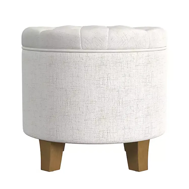 Kirklands Home Cream Woven Upholstered Tufted Storage Ottoman White Hot