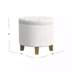 Kirklands Home Cream Woven Upholstered Tufted Storage Ottoman White Hot