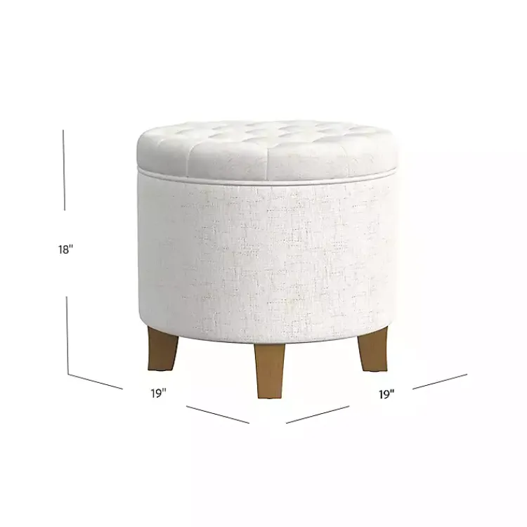 Kirklands Home Cream Woven Upholstered Tufted Storage Ottoman White Hot