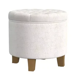 Kirklands Home Cream Woven Upholstered Tufted Storage Ottoman White Hot