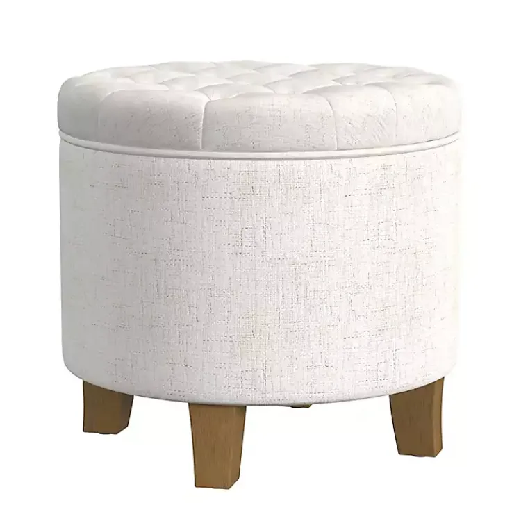 Kirklands Home Cream Woven Upholstered Tufted Storage Ottoman White Hot