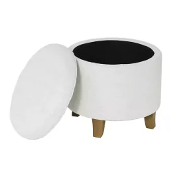 Kirklands Home Cream Woven Upholstered Tufted Storage Ottoman White Hot
