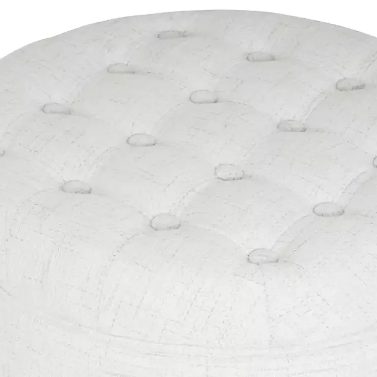 Kirklands Home Cream Woven Upholstered Tufted Storage Ottoman White Hot