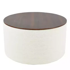 Kirklands Home Cream Woven Wood Top Storage Ottoman Ivory Sale