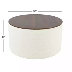 Kirklands Home Cream Woven Wood Top Storage Ottoman Ivory Sale