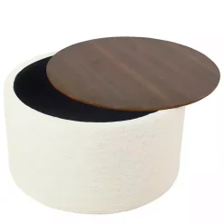 Kirklands Home Cream Woven Wood Top Storage Ottoman Ivory Sale