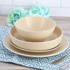 Kirklands Home Cream Emilia Stoneware 16pc. Dinnerware Set Yellow Hot