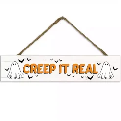 Halloween>Kirklands Home Creep It Real Hanging Wall Plaque White