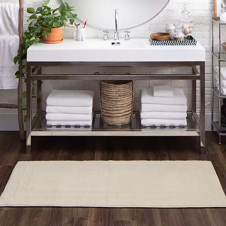 Kirklands Home Creme Plush Reversible Cotton Bath Mat, 60 in. Ivory Clearance