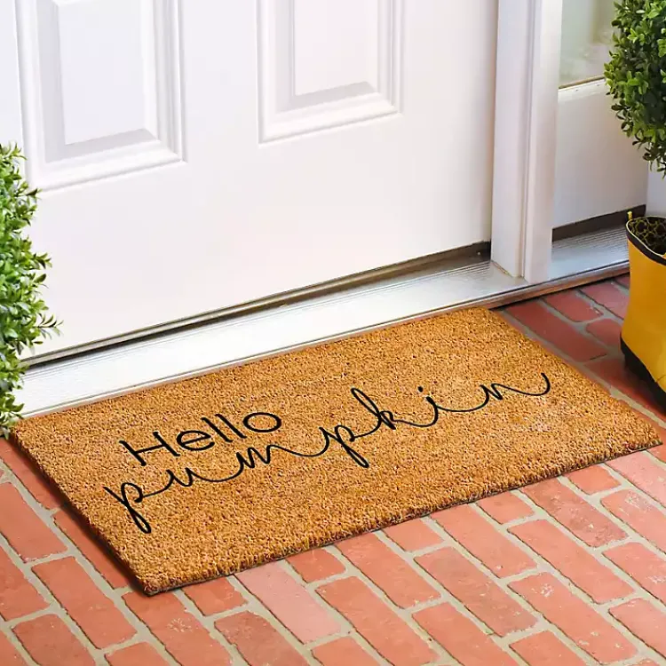 Kirklands Home Cursive Hello Pumpkin Fall Coir Doormat Hot