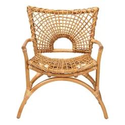 Kirklands Home Curved Natural Rat Woven Accent Chair Tan New