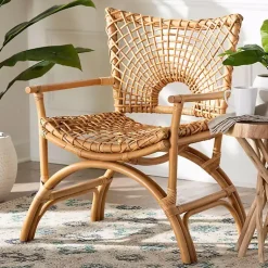 Kirklands Home Curved Natural Rat Woven Accent Chair Tan New