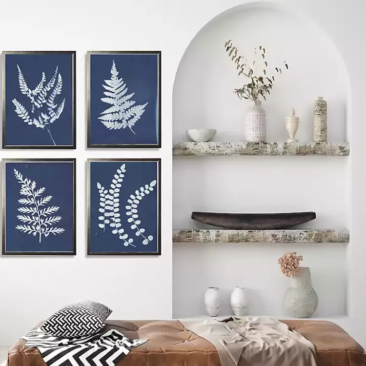 Kirklands Home Cyanotype Ferns Framed Art Prints, Set of 4 New