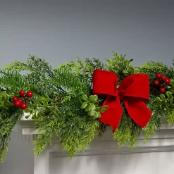 Christmas Arrangements & Garland>Kirklands Home Cypress and Red Berry Christmas Garland, 6 ft.