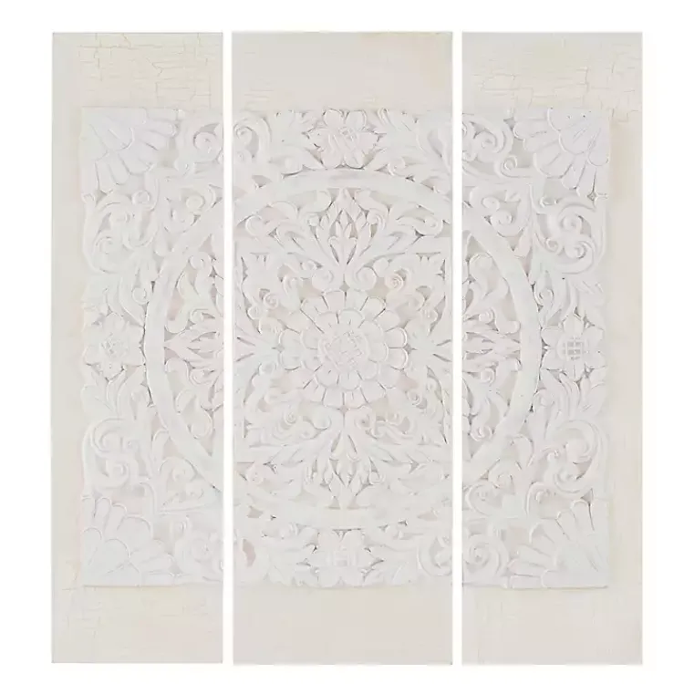 Kirklands Home 3D Embellished Canvas 3-pc. Set Ivory