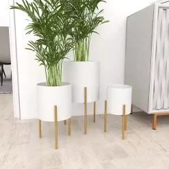 Kirklands Home Daisy Modern Iron Planters, Set of 3 White