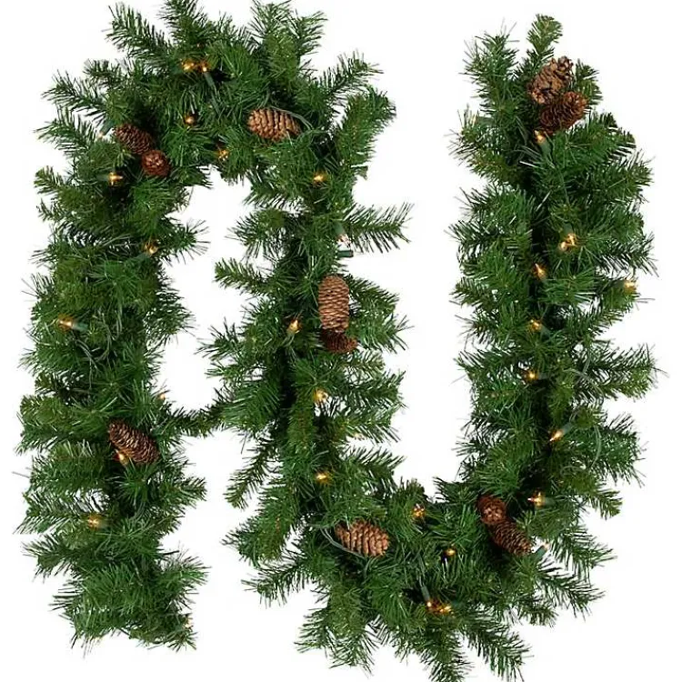Arrangements & Greenery>Kirklands Home Dakota Pinecone Clear LED Lit Garland, 108 in. Green