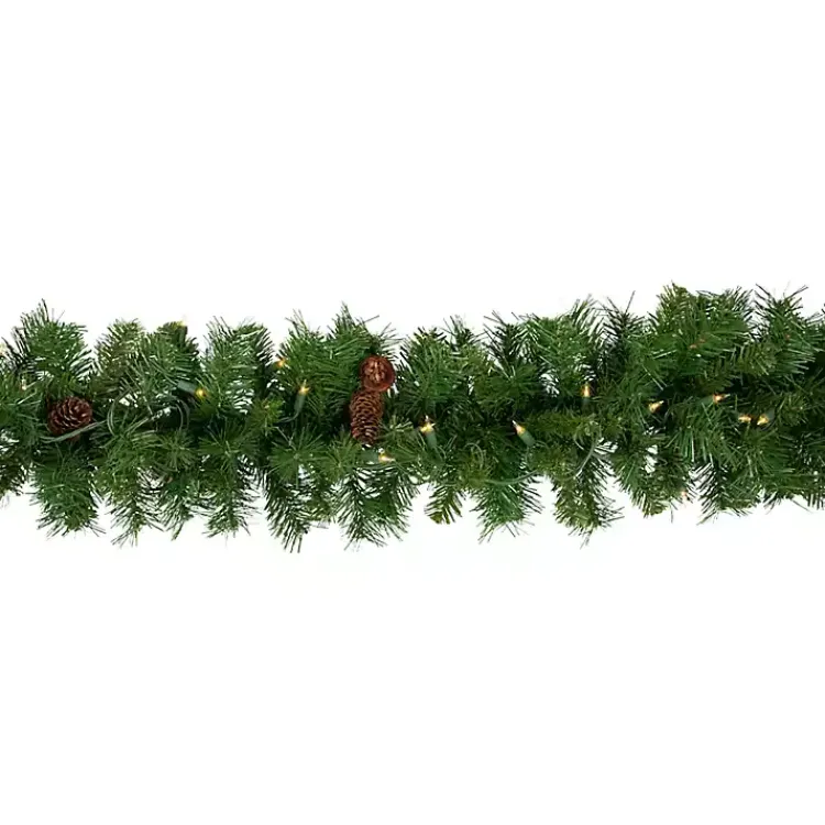 Arrangements & Greenery>Kirklands Home Dakota Pinecone Clear LED Lit Garland, 108 in. Green