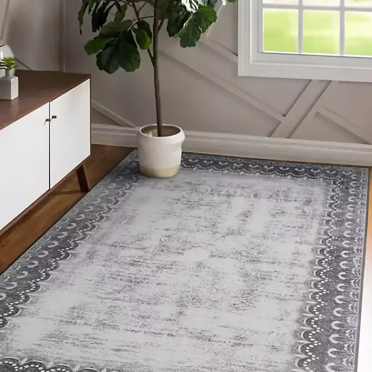 Kirklands Home Dardon Bordered Washable Area Rug, 5x7 Gray Clearance