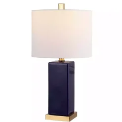 Kirklands Home Dark Blue Ceramic Square Wendi Table Lamp White Outlet
