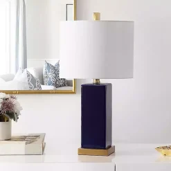Kirklands Home Dark Blue Ceramic Square Wendi Table Lamp White Outlet