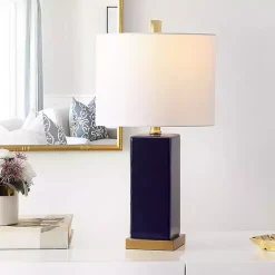Kirklands Home Dark Blue Ceramic Square Wendi Table Lamp White Outlet
