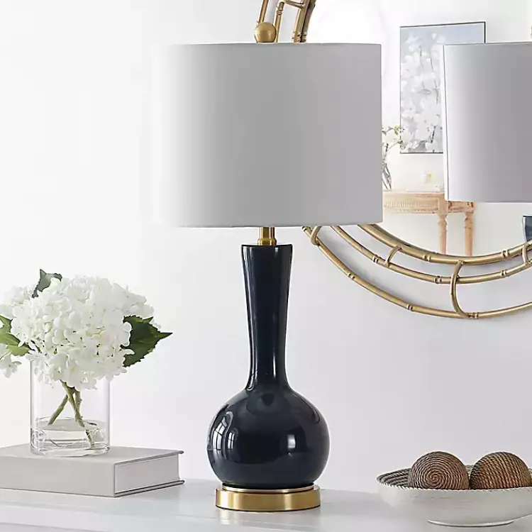 Kirklands Home Dark Blue Glass Gaetna Table Lamp White Sale