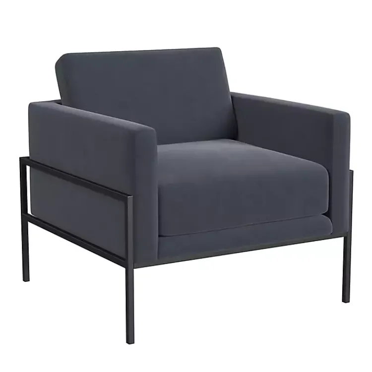 Kirklands Home Dark Velvet Black Metal Accent Chair Blue Discount