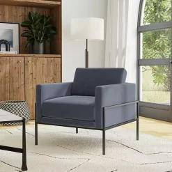 Kirklands Home Dark Velvet Black Metal Accent Chair Blue Discount