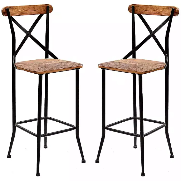 Kirklands Home Dark Bronze and Pine Wood Bar Stools, Set of 2 Brown New