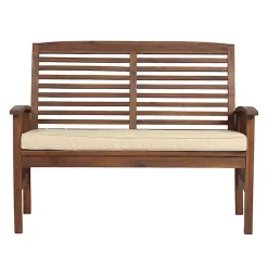 Kirklands Home Dark Acacia Wood Loveseat Bench with Cushion Brown Clearance