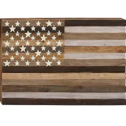Kirklands Home Dark American Flag Wooden Wall Sculpture Brown Sale