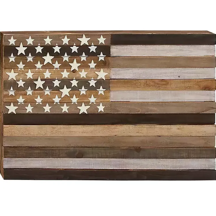 Kirklands Home Dark American Flag Wooden Wall Sculpture Brown Sale