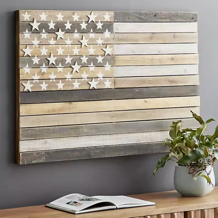 Kirklands Home Dark American Flag Wooden Wall Sculpture Brown Sale