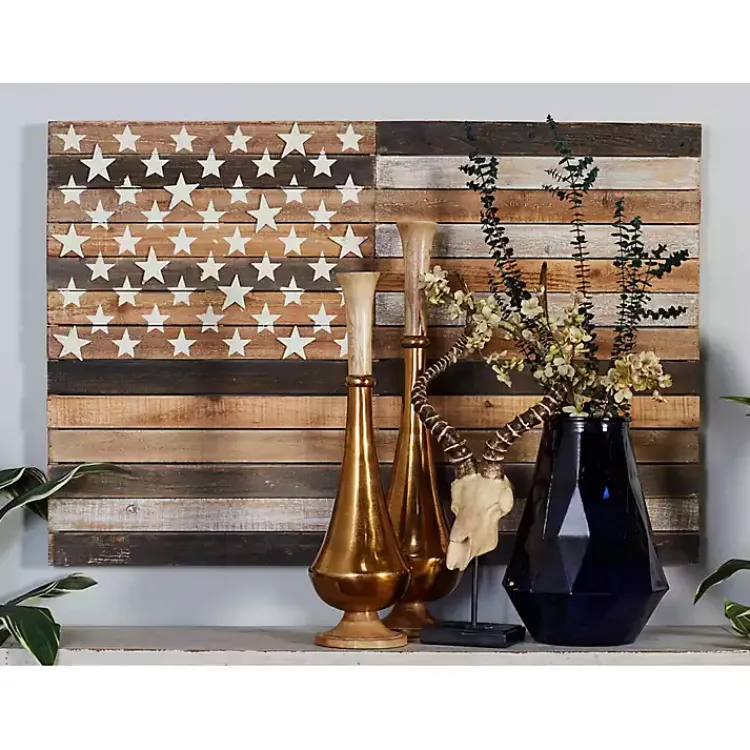 Kirklands Home Dark American Flag Wooden Wall Sculpture Brown Sale
