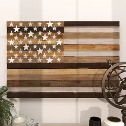 Kirklands Home Dark American Flag Wooden Wall Sculpture Brown Sale