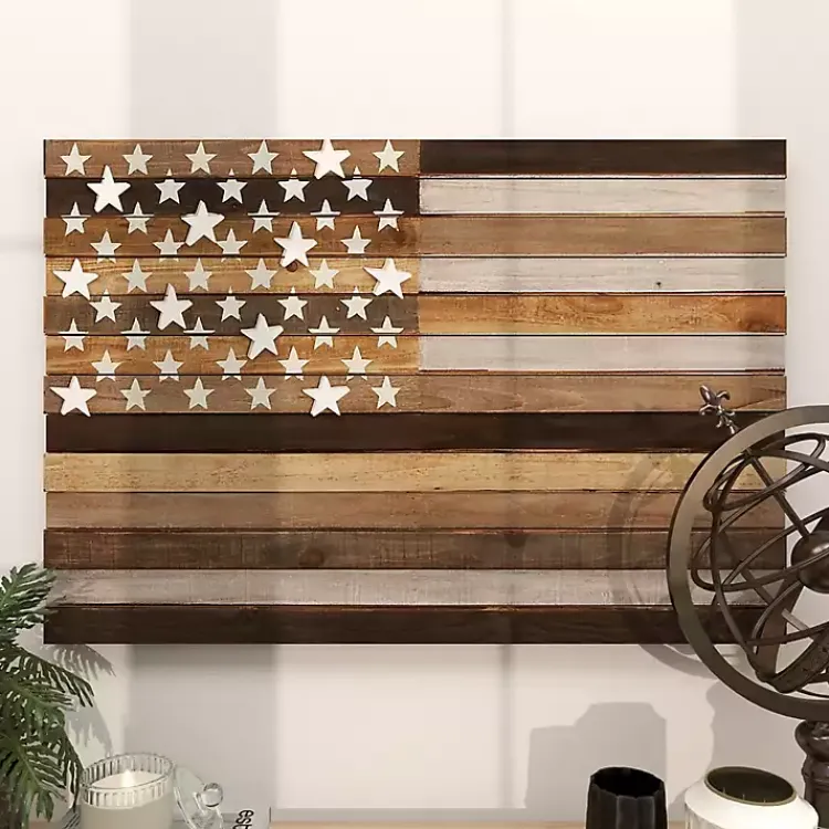 Kirklands Home Dark American Flag Wooden Wall Sculpture Brown Sale