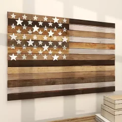 Kirklands Home Dark American Flag Wooden Wall Sculpture Brown Sale