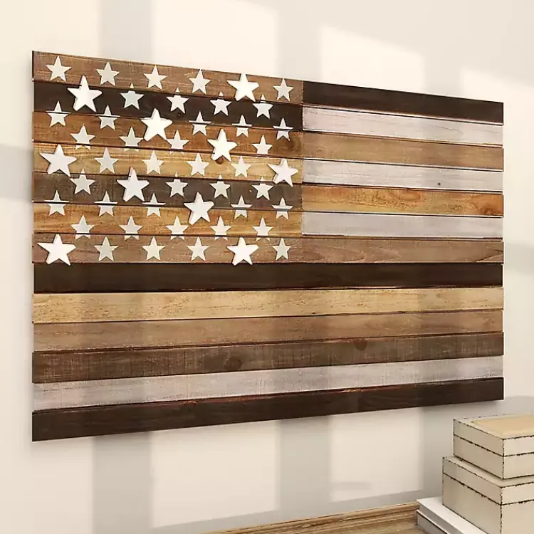 Kirklands Home Dark American Flag Wooden Wall Sculpture Brown Sale