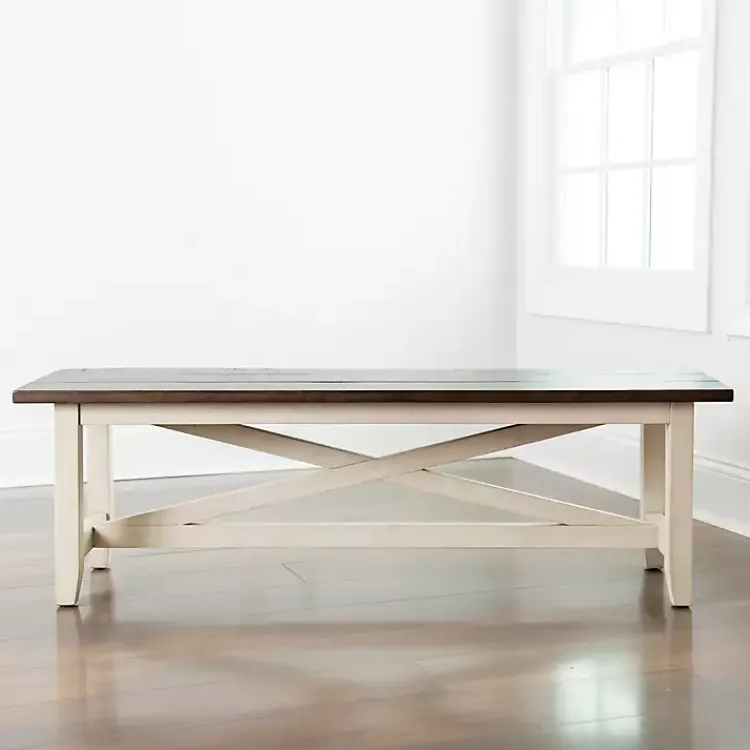 Kirklands Home Dark Brown and Jackson Dining Bench Ivory Discount