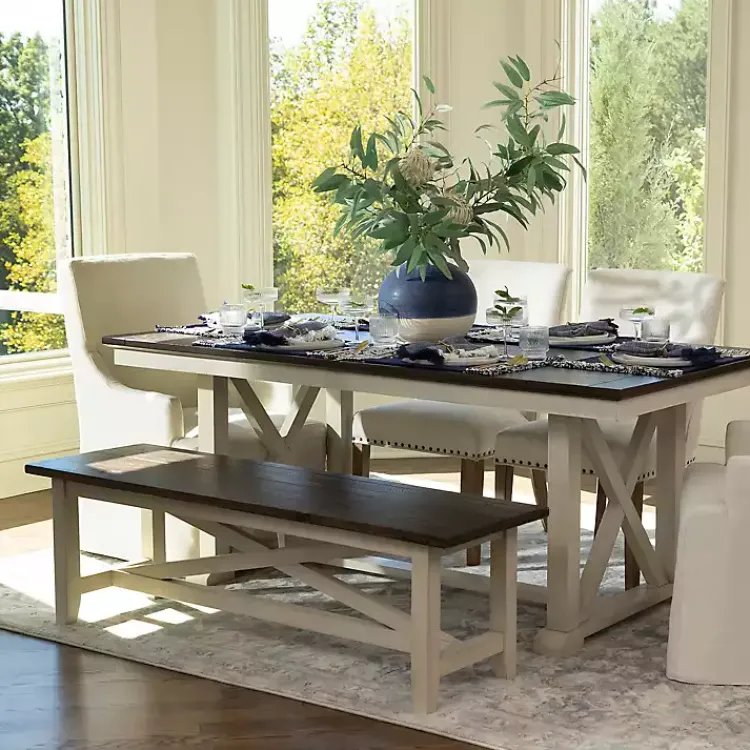 Kirklands Home Dark Brown and Jackson Dining Bench Ivory Discount