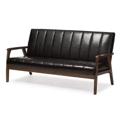 Kirklands Home Dark Faux Leather Channel Sofa, 63 in. Brown Discount