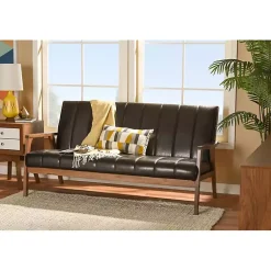 Kirklands Home Dark Faux Leather Channel Sofa, 63 in. Brown Discount