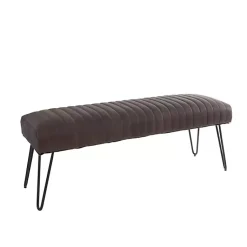 Kirklands Home Dark Leather Tufted Panel Bench Brown New