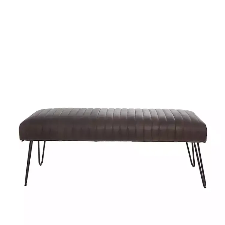 Kirklands Home Dark Leather Tufted Panel Bench Brown New
