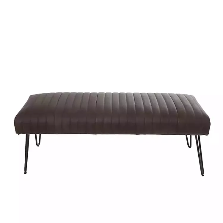 Kirklands Home Dark Leather Tufted Panel Bench Brown New