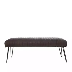 Kirklands Home Dark Leather Tufted Panel Bench Brown New