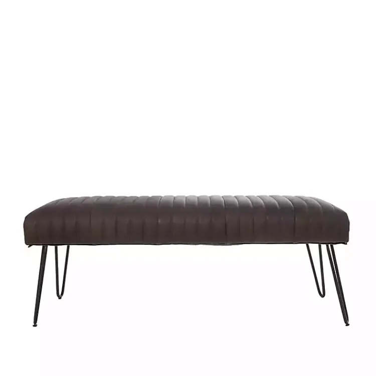 Kirklands Home Dark Leather Tufted Panel Bench Brown New